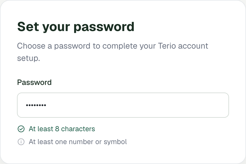 The password field with the two rules listed beneath it